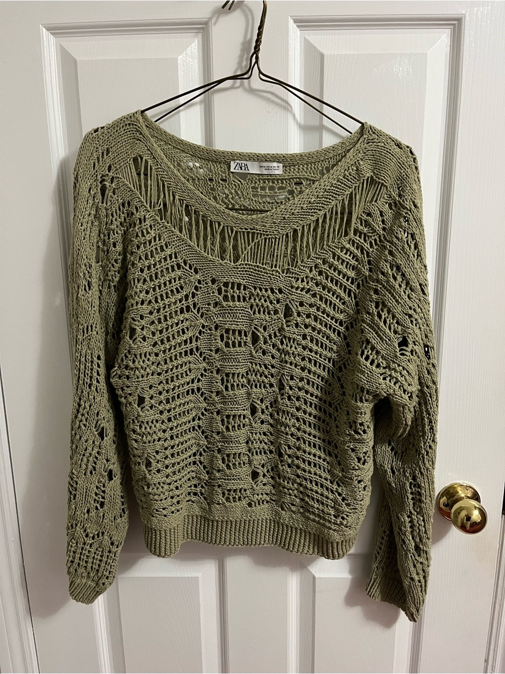 Zara Olive Open-Weave Scoop Neck Women's Sweater SIZE M - Picture 2 of 4